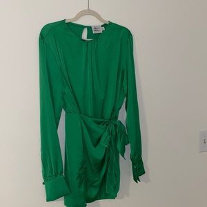 Green satin dress